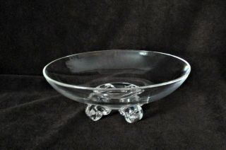 Signed Steuben Clear Glass Scrolled Feet - Almost Paperweight Bottom - Bowl