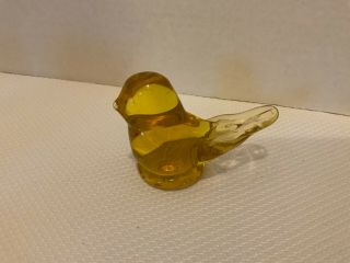 Art Glass Yellow Amber Bird Paperweight Vintage Dated 1948 Signed