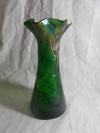 Czechoslovakia Kralik Or Loetz Iridescent Green Art Glass Vase,  8 3/8 " Tall