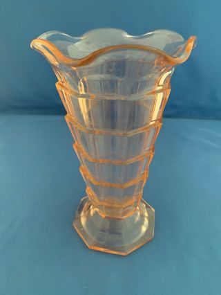 Tea Room Pink Depression Glass Ruffled 6 - 3/4 " Vase - Art Deco