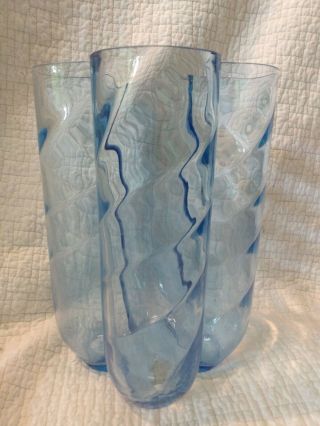Vintage Kosta Boda Blue Clover Glass Swirl Vase By Anna Ehrner Signed 48608
