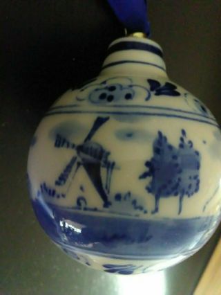 Delft Blue Windmills Ceramic Christmas Ornament Approx.  2 1/2 " Diameter