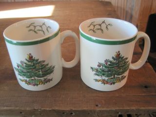 Two Spode Christmas Tree Coffee Mugs S3324 3 1/2 " 8 Oz England