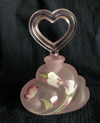 Fenton Blush Rose Pink Hand - Painted Heart Perfume Bottle 618