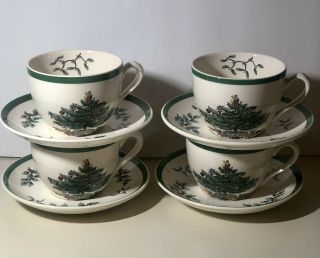 Set Of 4 Vintage Spode Christmas Tree Tea Cup & Saucer Made In England S3324