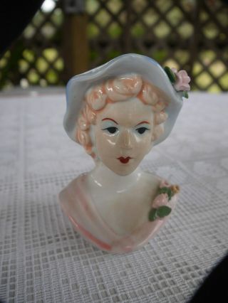 Vintage Ceramic Lady Head Vase Bonnet Girl 4.  75 " Tall