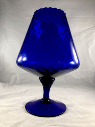 Italian Empoli Art Glass Large Optic Cobalt Blue Brandy Snifter Twisted Base