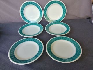 Pyrex Tableware Turquoise Blue Laurel Leaf 9 " Dinner Plates By Corning Usa 703