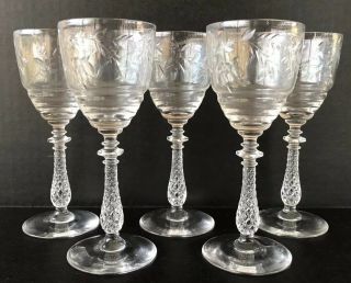 Vintage Libbey Rock Sharpe Dixie Claret Wine Glass Cut Crystal Stemware Set Of 5