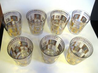 7 Vintage Porter Mid Century Gold Painted Barware 12 Oz.  Glasses Chess Set