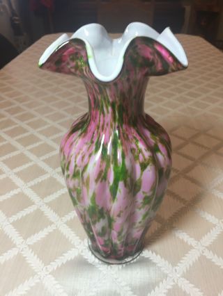Fenton Vasa Murrhina Rose/ Adventurine Green Vase 11 In.  Tall