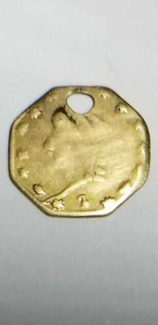 1864 Octagonal Ca Gold 1/4 Dollar Fractional Souvenir Token - Holed