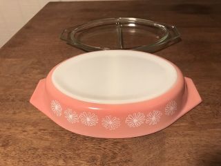 Vintage Pyrex Pink Daisy Oval Divided Serving Casserole Dish 1½ Qt.