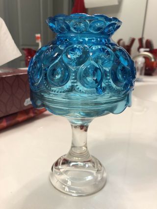 L.  E.  Smith Moon And Stars 3 Piece Blue/ Clear Glass Fairy Candle Lamp 7.  5”
