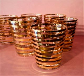 Shot Glass Set Of 7 Vintage Gold Gilt Bands Federal Glass Fine