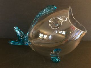 Avintage Mid Century Modern Clear Art Glass Fish Bowl Vase Hand Blown Decor