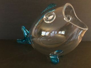 aVintage Mid Century Modern Clear Art Glass Fish Bowl Vase Hand Blown Decor 2