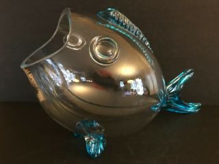 aVintage Mid Century Modern Clear Art Glass Fish Bowl Vase Hand Blown Decor 3
