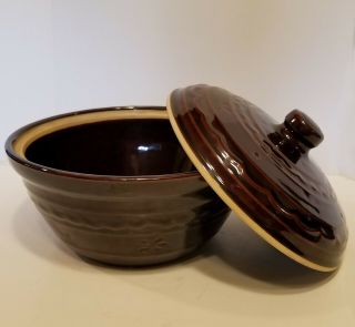 Vintage Marcrest Daisy Dot Brown Stoneware 2 Qt Dish With Top - Ovenproof - Usa