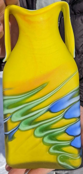 Contemporary Hand Blown Art Glass Vase With Satin Finish.  9 " X4 "