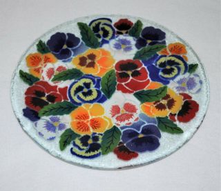 Hand Crafted Fused Glass Peggy Karr " Pansy " Plate 11.  25 "