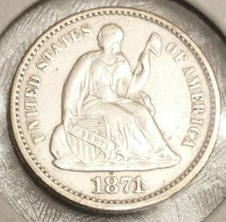 1871 Seated Liberty Half Dime - About Uncirculated - Au Coin