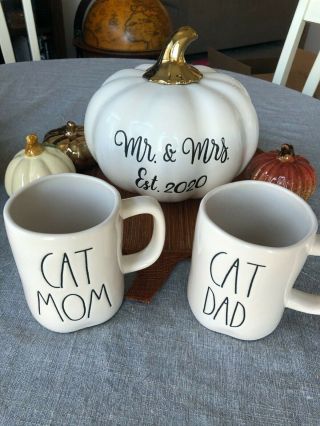 Cute Rae Dunn Cat Mom Cat Dad Mug Set.  Great Gift For Fellow Cat Lovers