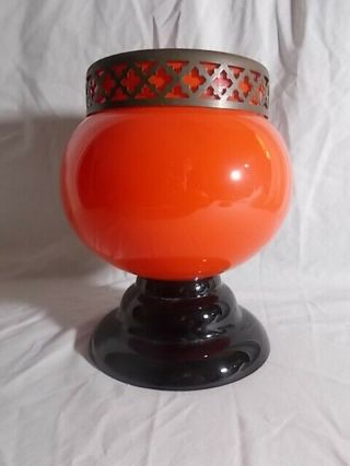 Large Czechoslovakia Tomato Shaped Art Glass Vase With Metal Frog,  7 1/2 "