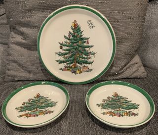 Spode " Christmas Tree " Hard To Find Trivet & Set Of 2 Butter Pats