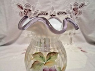 Fenton Grape Arbor French Opalescent Rib Optic Violet Ringer Vase Handpainted 2