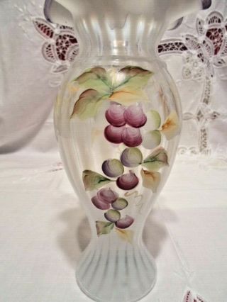 Fenton Grape Arbor French Opalescent Rib Optic Violet Ringer Vase Handpainted 3
