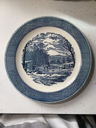 Currier And Ives Blue Royal China Round 12 " Platter Chop Plate " Getting Ice "