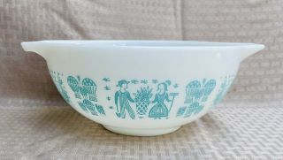 Vtg Pyrex Cinderella Mixing Bowl Turquoise/white Amish Butterprint 443 2.  5qt