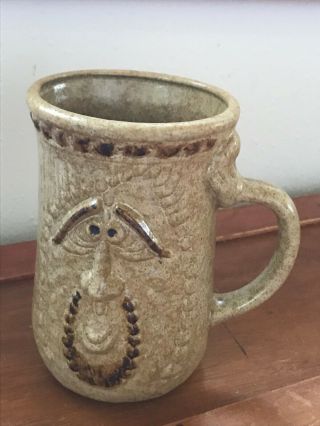 Estate Large Tan & Brown Man Face W Goatee Pottery Coffee Cup Mug – 5.  75 Inches