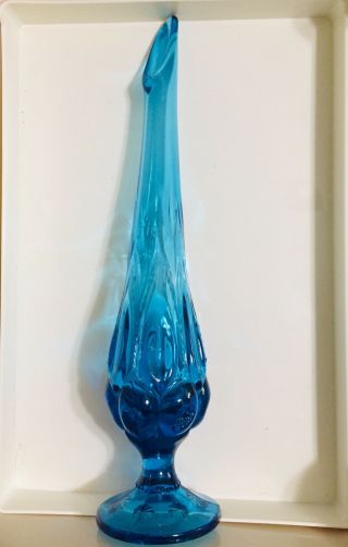 L E Smith Moon & Stars Glass Blue Bud Vase Vintage