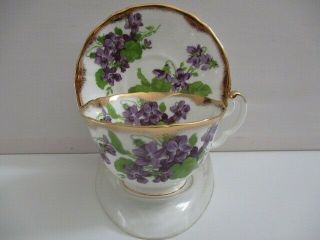 Adderley Violets And Gold Fine Bone China Cup And Saucer
