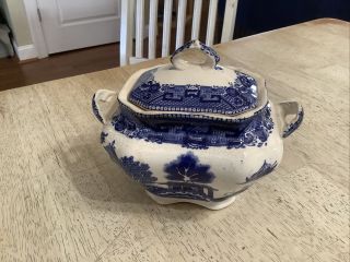 Buffalo Pottery Blue Willow Sugar Bowl And Lid 1908