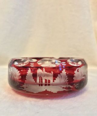 Vintage Egermann Ruby Red Bohemian Czech Art Glass - 4” Ashtray,  1