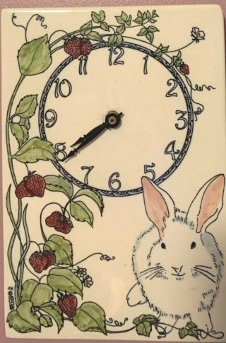 Vintage Santa Barbara Ceramic Design Wall Clock - Rabbit & Berries 1985