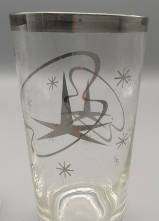 Set of 5 Vintage Mid Century Modern Atomic Starburst Silver Drinking Glasses 3