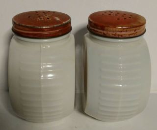 Vintage Milk Glass McKee White Red & Black Plant / Cactus Salt & Pepper Shakers 2