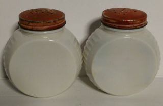 Vintage Milk Glass McKee White Red & Black Plant / Cactus Salt & Pepper Shakers 3