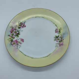 Vintage Porcelain Hand Painted Yellow Floral Plate Signed Gilded Bavaria