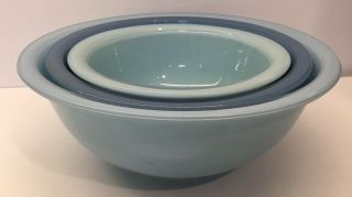 Vintage Pyrex Moody Blues Clear Bottom Glass Nesting Mixing Bowls (3) 2