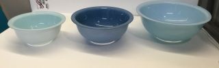 Vintage Pyrex Moody Blues Clear Bottom Glass Nesting Mixing Bowls (3) 3