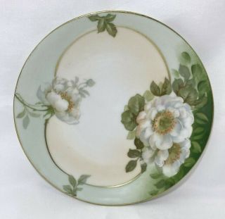 Royal Rudolstadt Prussia Plate Hand Painted White Roses Gold Trim 6 " Vintage