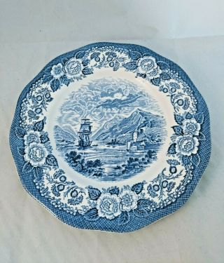 Vintage Royal Warwick Lochs Of Scotland Blue Luncheon Plate Bread Plate Vintage
