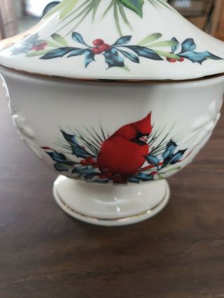 Lenox American By Design Red Cardinal Bird Winter Greetings Covered Candy Dish 2