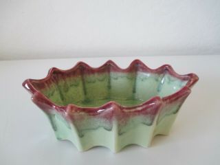 Mccoy Pottery Planter Pot Green W/ Purple Drip Glaze Oval Window Box Vtg (2)