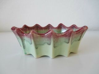 McCoy Pottery Planter Pot Green W/ Purple Drip Glaze Oval Window Box Vtg (2) 2